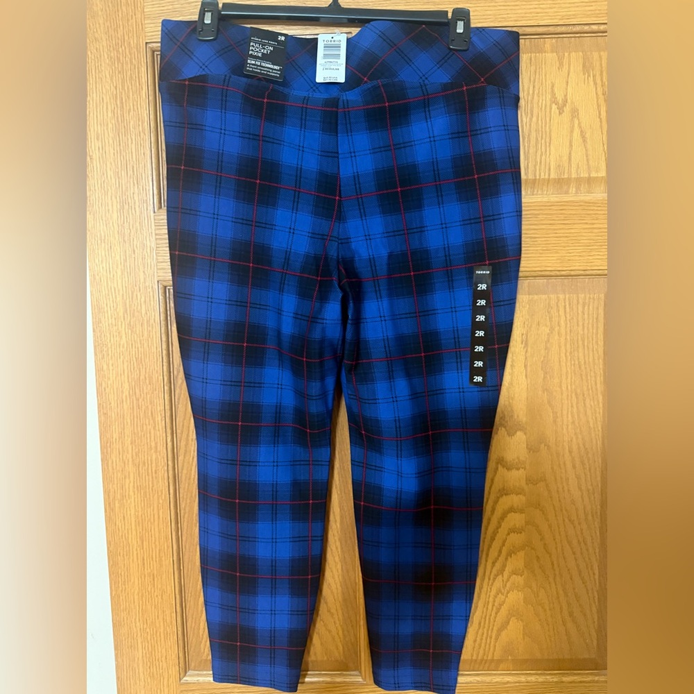 Torrid Blue and Red Plaid Pull-On Pixie Pants